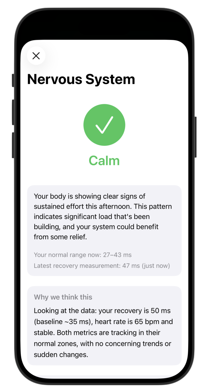 Neuroeasee detailed analytics showing HRV trends and rhythms